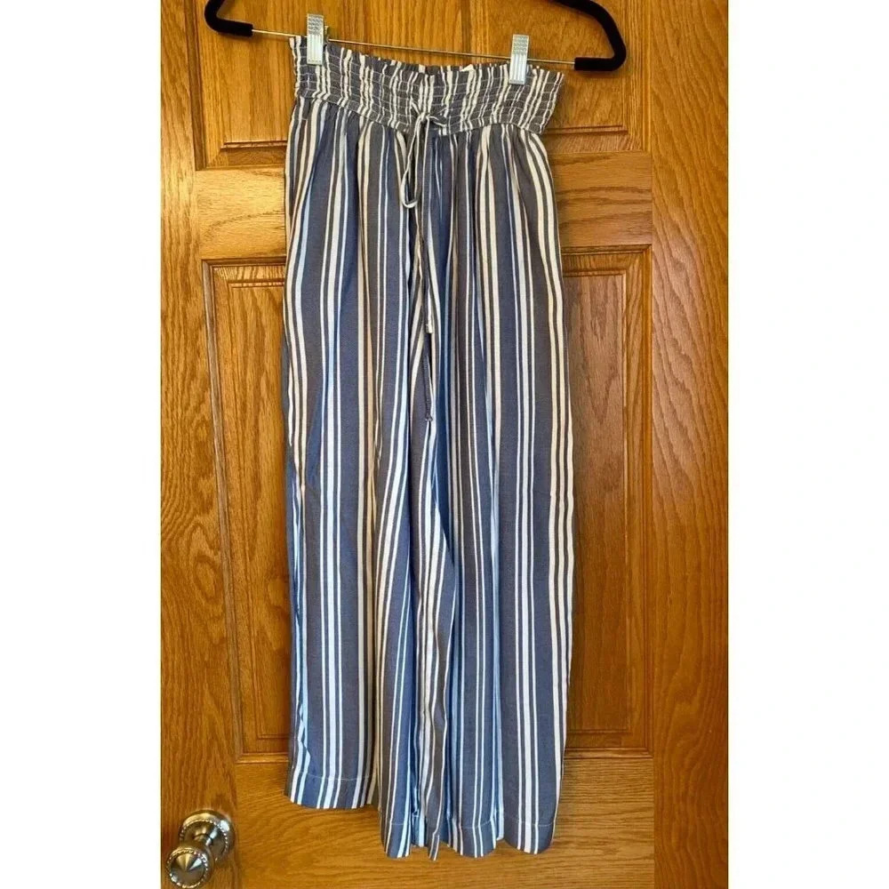 Hollister Womens S Elastic Waist Ultra High Rise Pants Navy White Resort Cruise